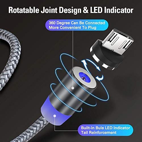 (PRIORITY)Lowfe USB 360 Degree Rotation 3 in 1 Magnetic Charging USB Cable with for LED Light, Fast Charging USB Cable with 3 Magnetic Pins Compatible for All Android Type-c Mobiles iOS Devices